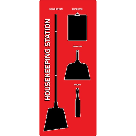 5S Supplies 5S Housekeeping Shadow Board Broom Station Version 13 - Red Board / Black Shadows With Broom HSB-V13-RED-KIT
